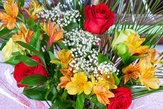 Wedding Bunch of flowers closeup at table