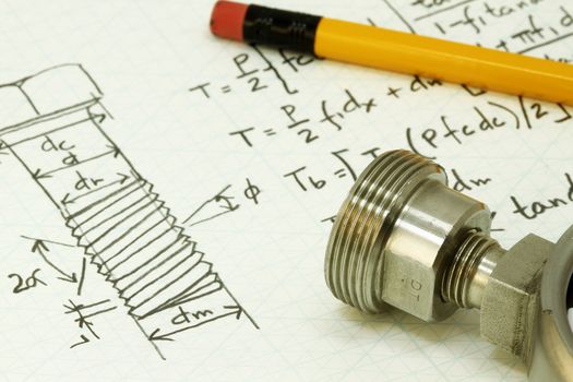 Design calculation of bolt thread - many uses in the mechanical engineering industry.