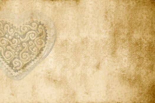 Romantic background with antique heart with copy space