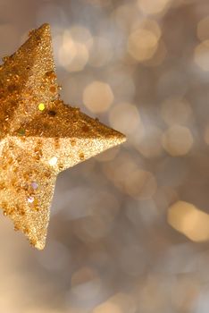 Christmas card, christmas gold star background blur