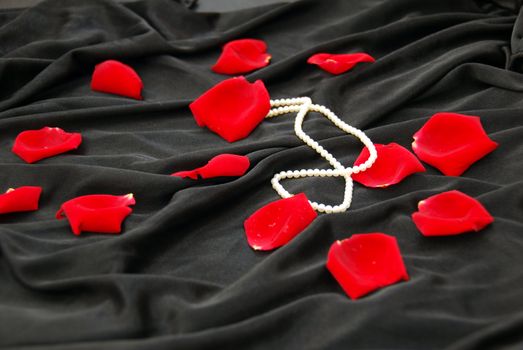 red roses and pearl necklace heart for the beloved valentine