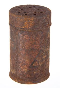 Rusty salt can with white background