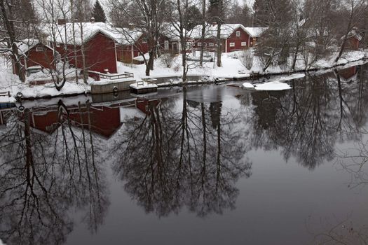 Finnish river landscape in winter