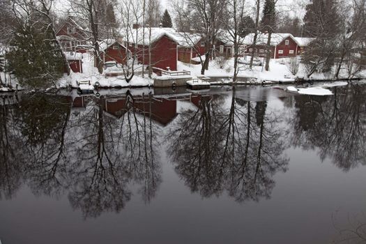 Finnish river landscape in winter
