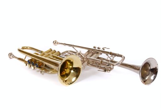 two trumpets, photo on the white background