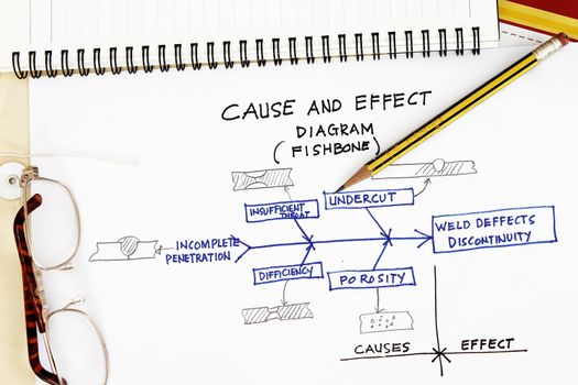 Cause and effect diagram fishbone of welding deffects.