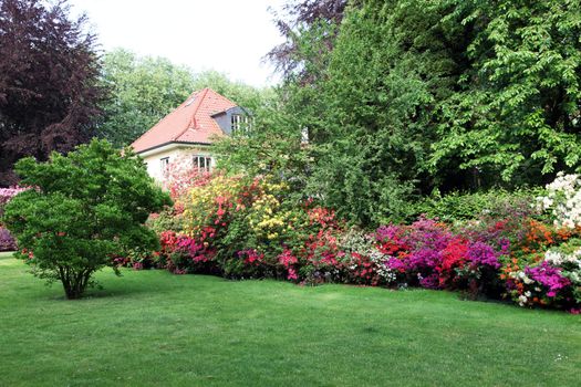 Beautiful house with garden. The house is visible in the background.