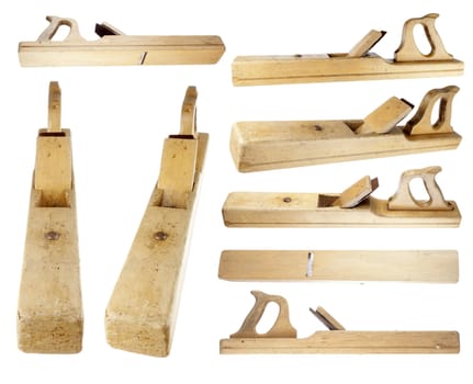 wood plane collection with white background