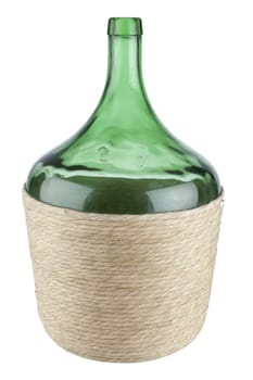 big green glass wine bottle on a white background 