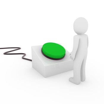 3d human man button stop start green push