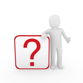 3d man human question mark red cube think