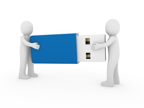 3d human men usb stick blue plug memory