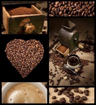 Coffee decoration collection on braun and black background