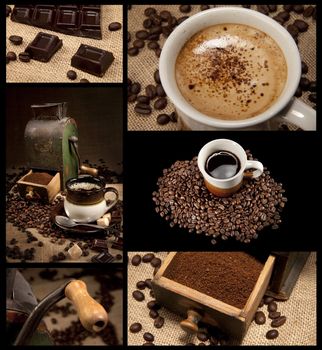 Coffee decoration collection on braun and black background
