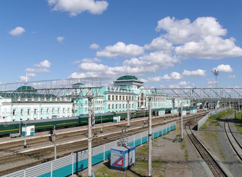 summer view railway station railroad and trains