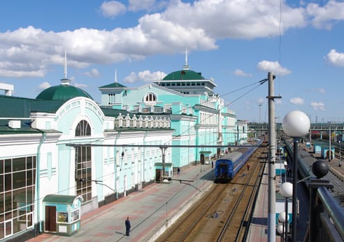 summer view railway station railroad and platform 