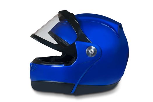 Motorcycle helmet with a raised glass isolated on white with clipping path
