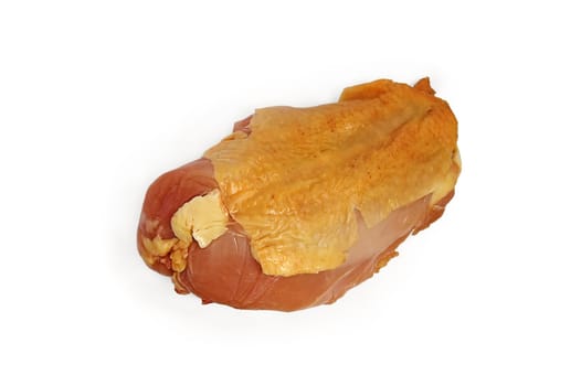 Part of the raw chicken carcass on a white background