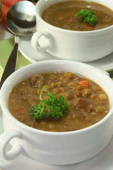 Lentil stew with potatoes, carrots and parsley