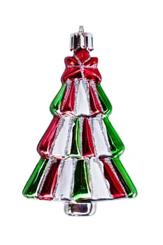 Christmas decorations in the form of a Christmas tree with a red star isolated on white background