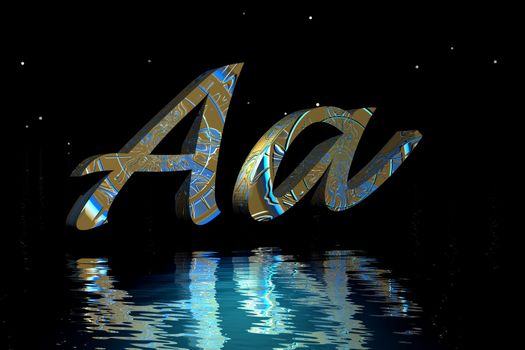 letter a blue and yellow