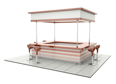 Empty retro bar counter with cafeteria chairs. Can be used as bistro counter or tradeshow tasting stand.