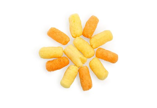 Sunshine of colored corn sticks on a white background