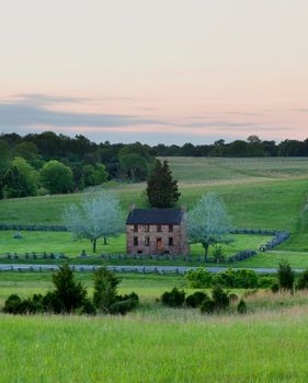 The old stone house in the center of the Manassas Civil War battlefield site near Bull Run