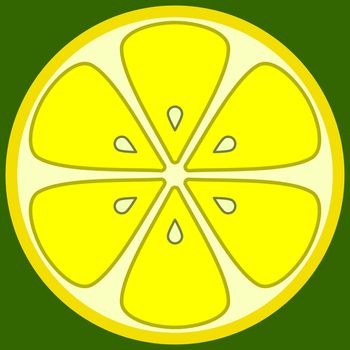 Lemon in a cut with seeds, yellow on a green background. The symbolical image..