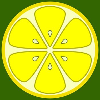 Lemon in a cut with seeds, yellow on a green background. The symbolical image..