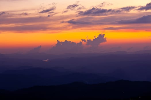 Panorama of sunset in mountains. Munnar, Kerala, India
