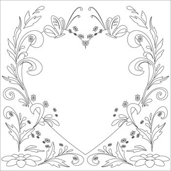 Abstract floral background with flowers and butterflies, contours