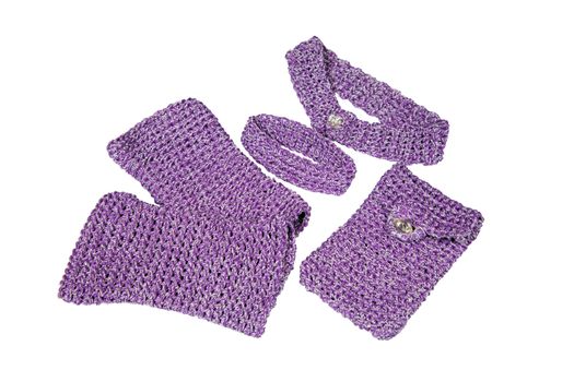 A set of knitted accessories isolated on white with clipping path