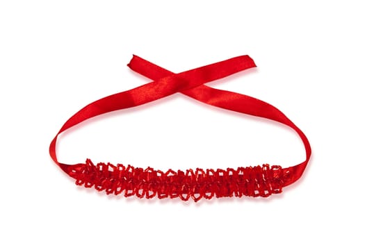 Red beaded necklace isolated on white with clipping path