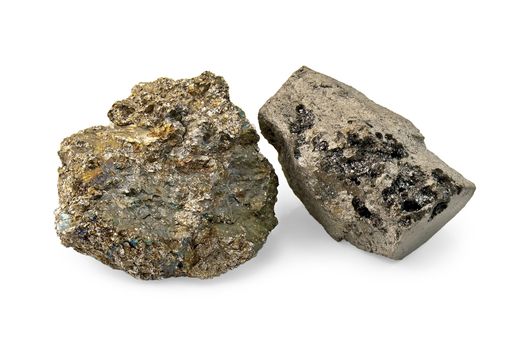 Two pieces of ferroalloy isolated on a white background