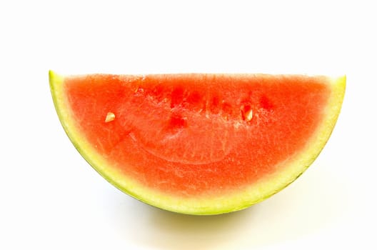 Watermelon slice isolated on a white background. Healthy ecological food. Quarter.