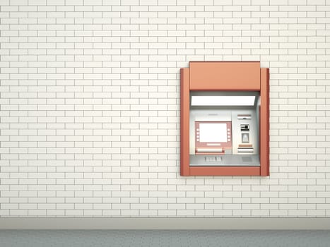 White wall with ATM machine. 3D render.