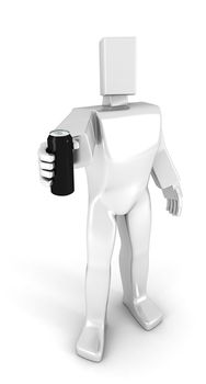 3D Man holding a soda over white background