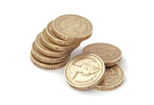 British, UK, pound coins on a plain white background.