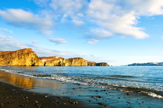 landscape of silent ocean on Kamchatka in Russia