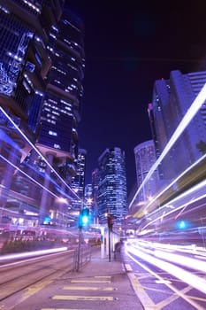 Modern city night traffic (Hong Kong at night)