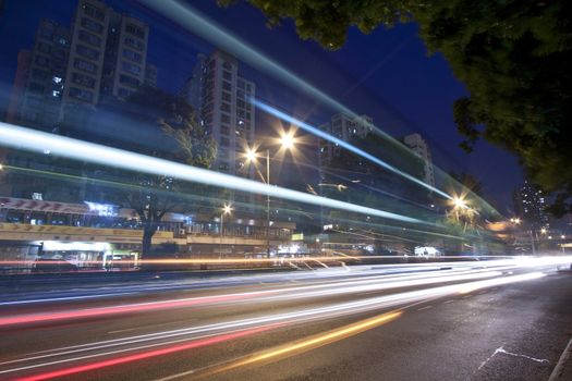 Traffic in city at night