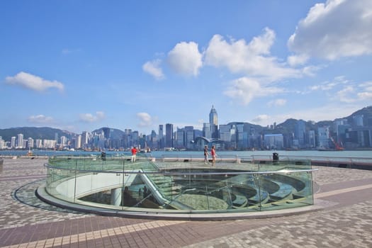 Hong Kong skyline at day time along waterfront