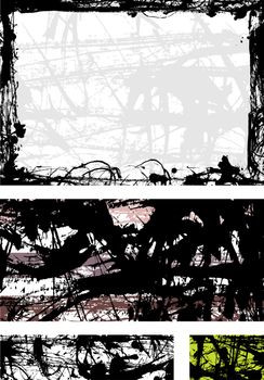 Four rectangular vector grunge frame and backgrounds from original ink drawings