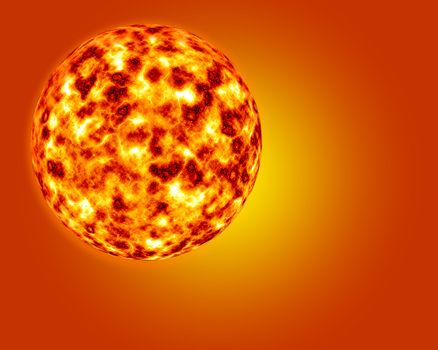 Sun illustration with copy space in an  orange background.