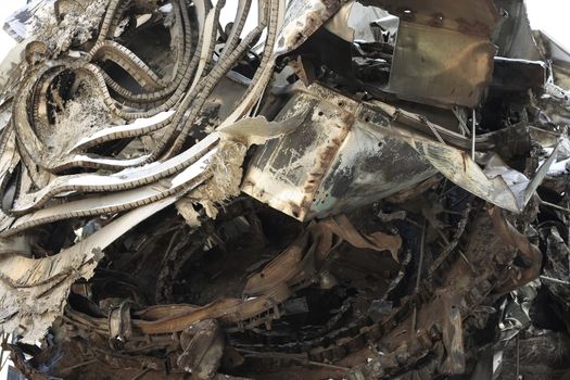 Scrap metal piled ready for recycle at korean steel plant.