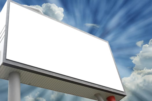 Blank Billboard with nice blue sky with sun beams.