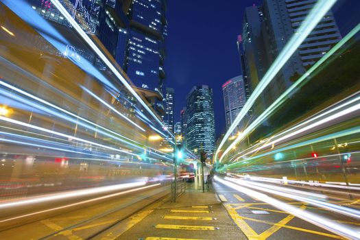 Busy traffic in city at night - Pearl of the East: Hong Kong.