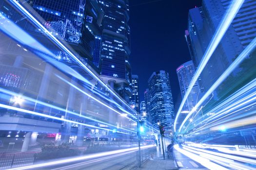 Busy traffic in city at night - Pearl of the East: Hong Kong.