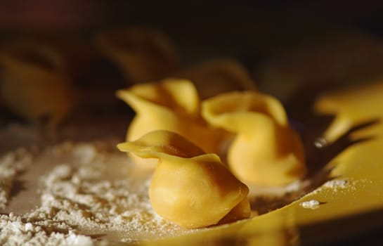Making tortellini following the Modena tradition in Italy